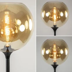Strak klassieke vloerlamp zwart met amber glas 30 cm><noscript><img width=