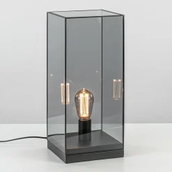 Tafellamp Askjer mat zwart met smoke glas>Straluma