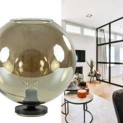 Tafellamp Bella zwart + smoke glas 30cm><noscript><img width=