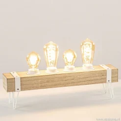 Tafellamp houten balk met witte pootjes 4-lichts exclusief lichtbron>Straluma Discount