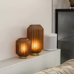 Tafellamp Ivot mat koffie met messing op batterij><noscript><img width=