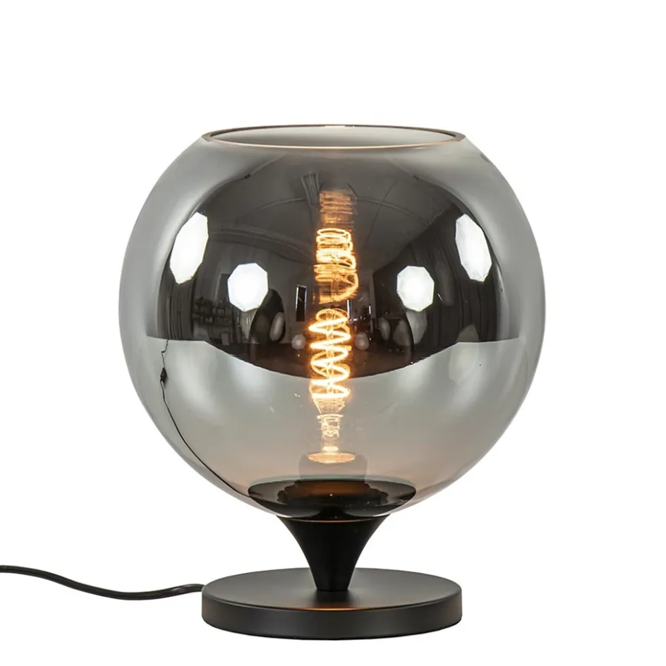 Tafellamp mat zwart met smoke glas 25 cm>Straluma New