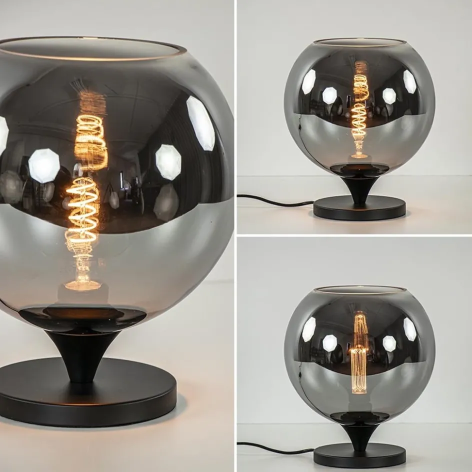 Tafellamp mat zwart met smoke glas 25 cm>Straluma New