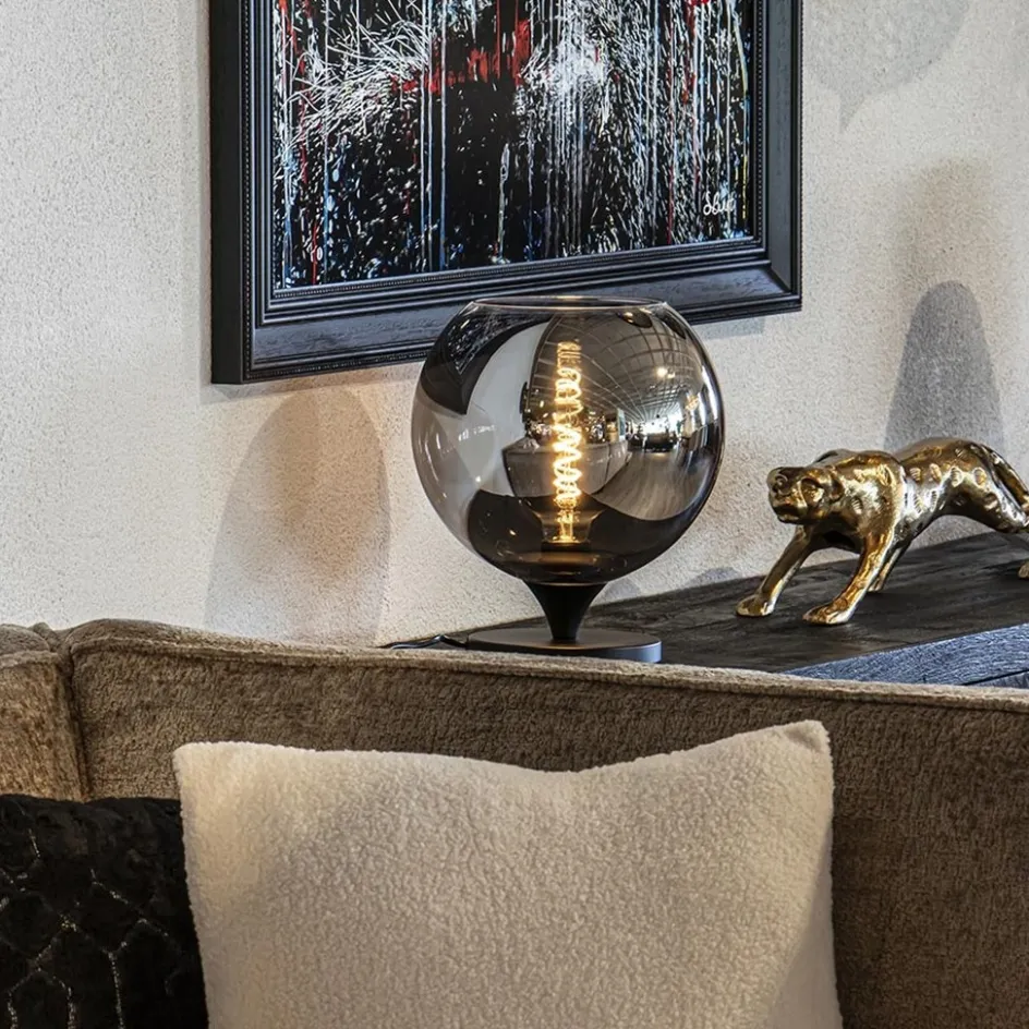 Tafellamp mat zwart met smoke glas 25 cm>Straluma New