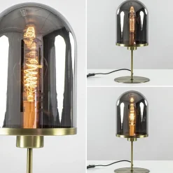 Tafellamp Maverick antiek brons met smoke glas><noscript><img width=