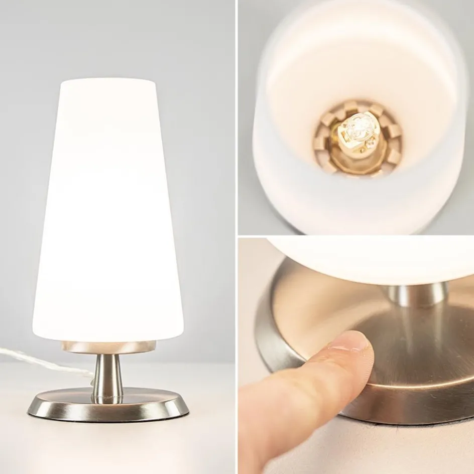 Tafellamp nikkel/glas met touchdimmer>Straluma Discount