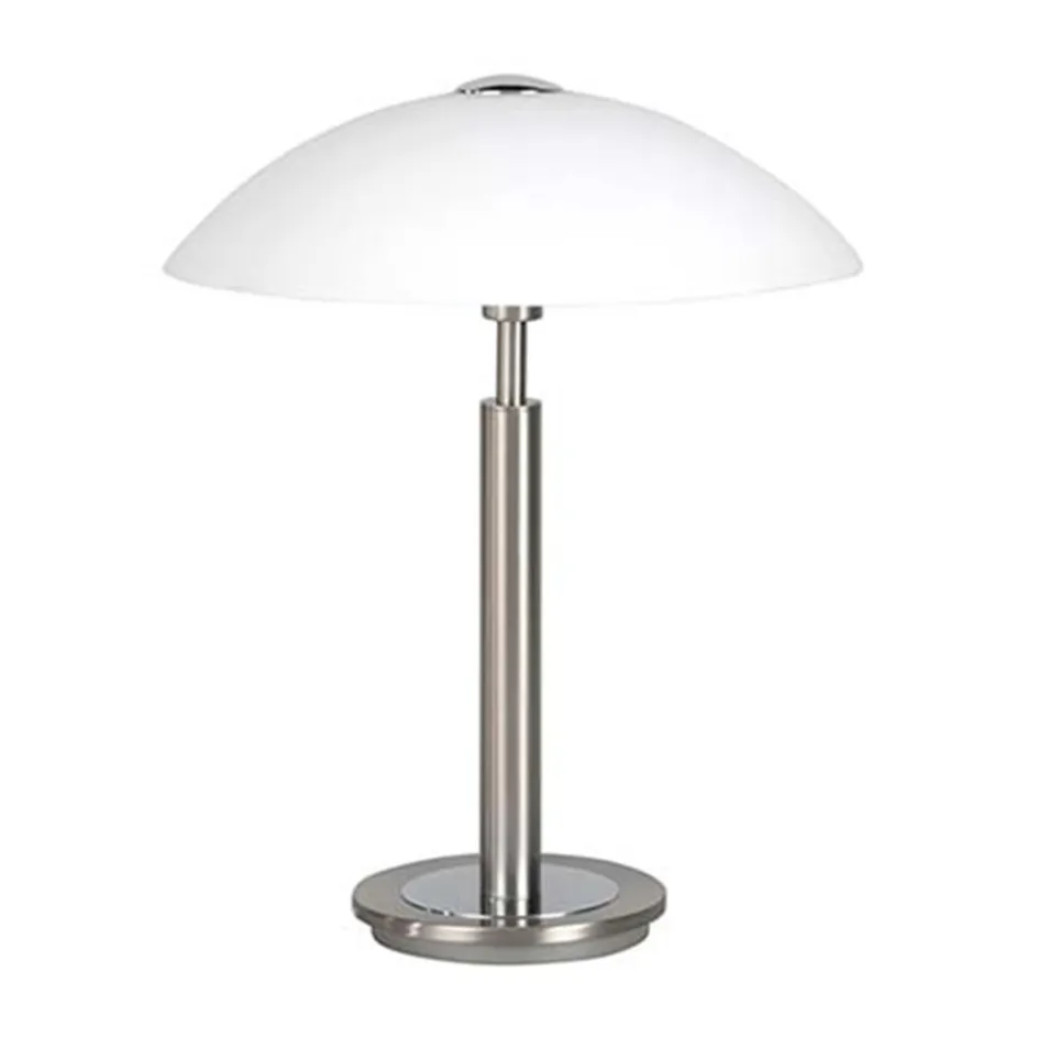 Tafellamp nikkel/glas wit + touchdimmer>Straluma Outlet