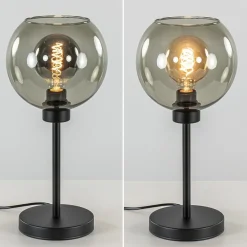 Tafellamp zwart met smoke glazen bol><noscript><img width=