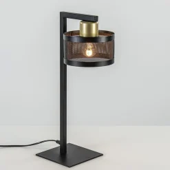 Tafellamp zwart/goud met ronde kap>Straluma Discount