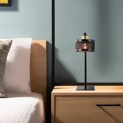 Tafellamp zwart/goud met ronde kap><noscript><img width=