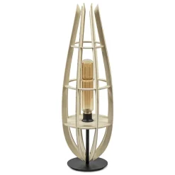 Tafellamp/vloerlamp naturel houten kap met zwart>Straluma New