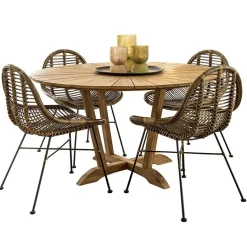 Teak houten buitentafel rond 130 cm><noscript><img width=