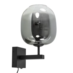 Trendy wandlamp zwart met smoke glazen kap en snoer>Straluma Clearance