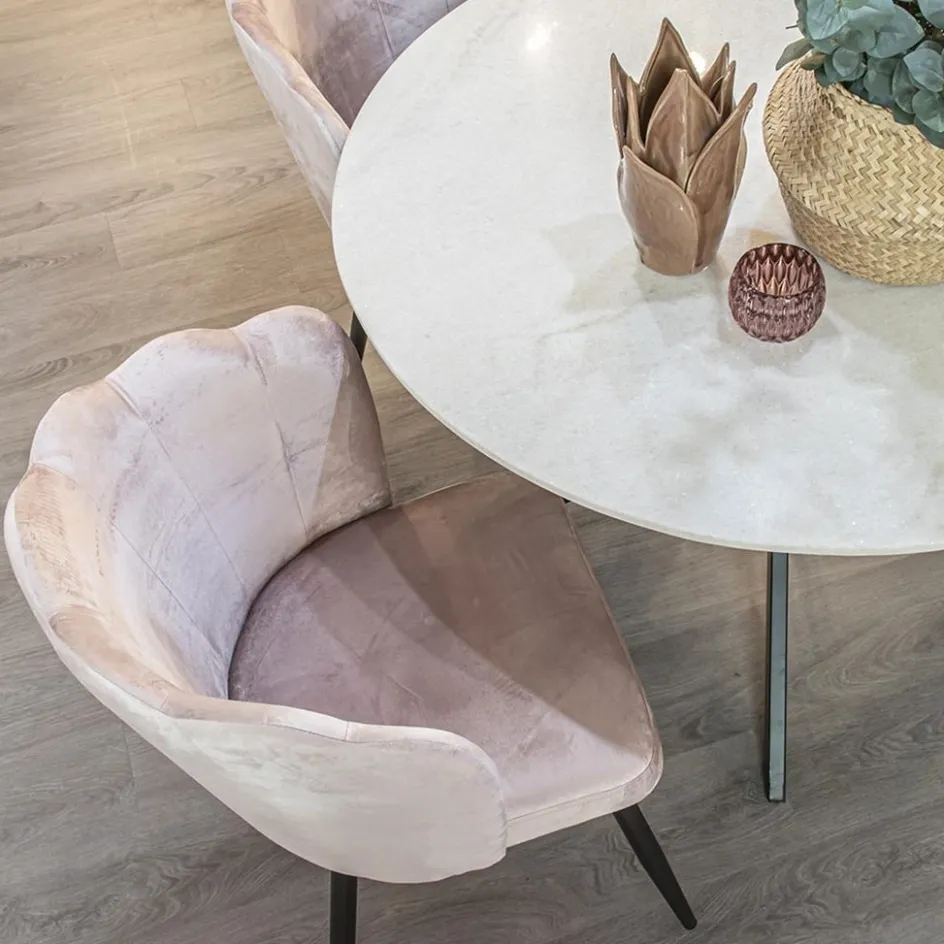 Velvet roze eetkamerstoel met zwart metalen pootjes>Straluma Best