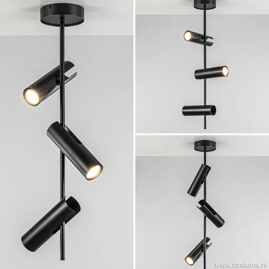 Verstelbare 3-lichts plafondspot zwart metaal>Straluma Best