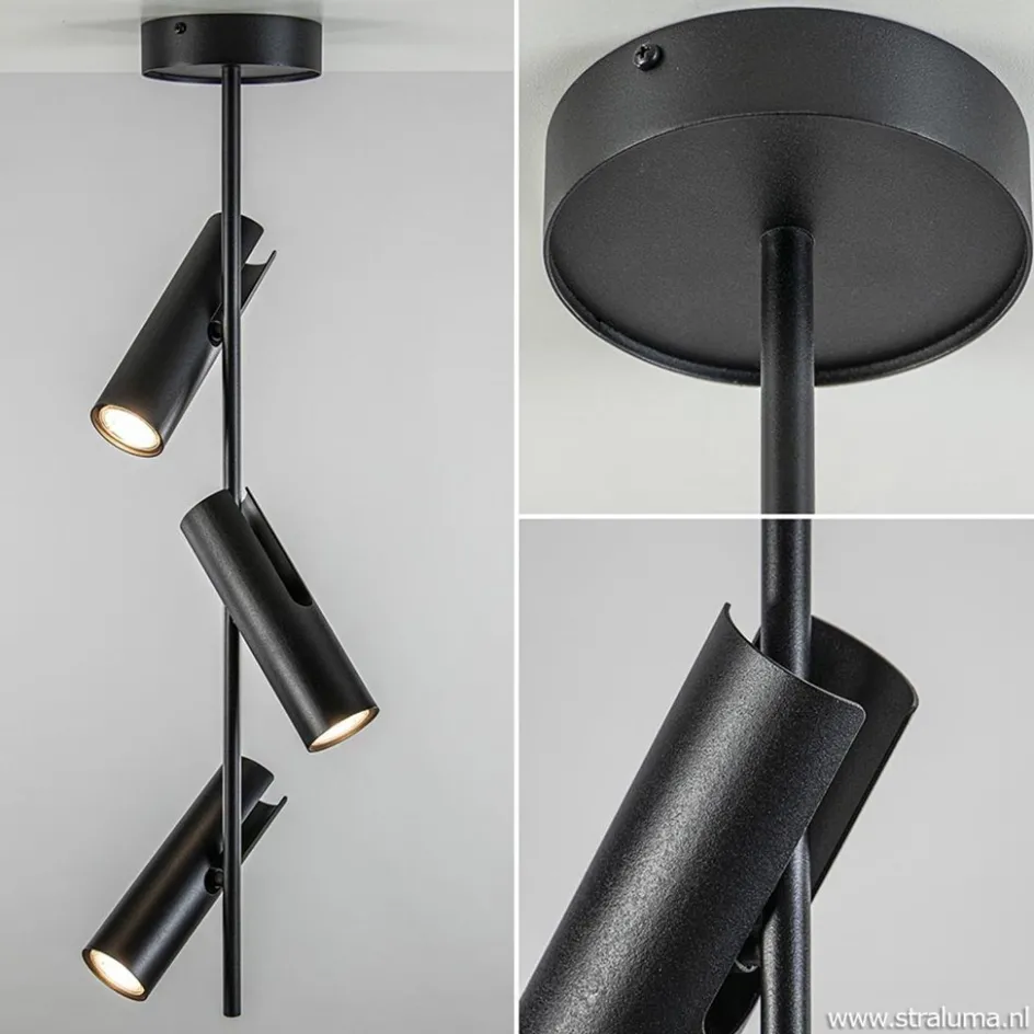 Verstelbare 3-lichts plafondspot zwart metaal>Straluma Best