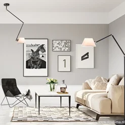 Verstelbare plafondlamp met stoffen kap><noscript><img width=