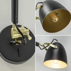 Verstelbare wandlamp mat zwart met gouden details><noscript><img width=
