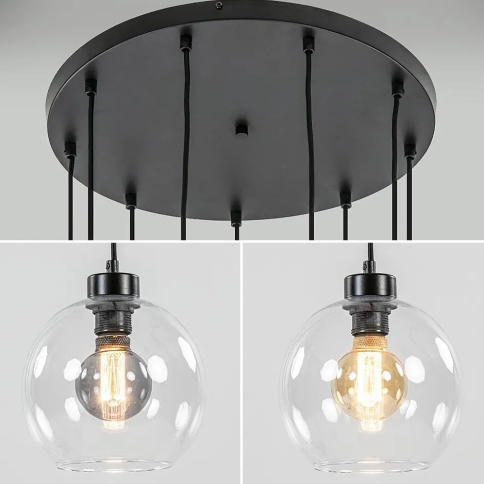 Videlamp / multipendel 9L zwart helder bolglas>Straluma Discount