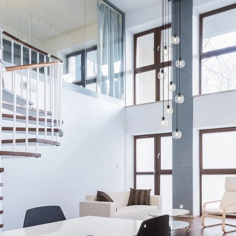 Videlamp / multipendel 9L zwart helder bolglas>Straluma Discount