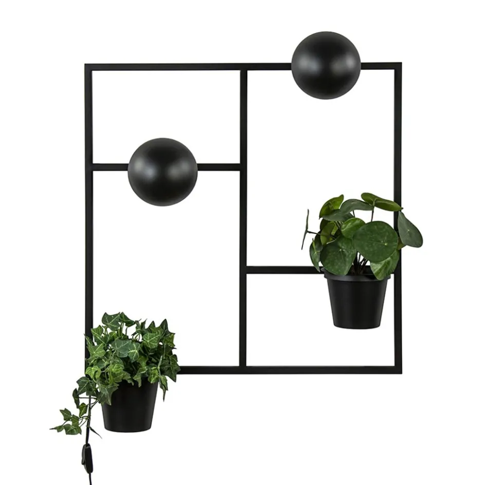 Vierkant wandrek met plantenpotten en E27 fittingen>Straluma