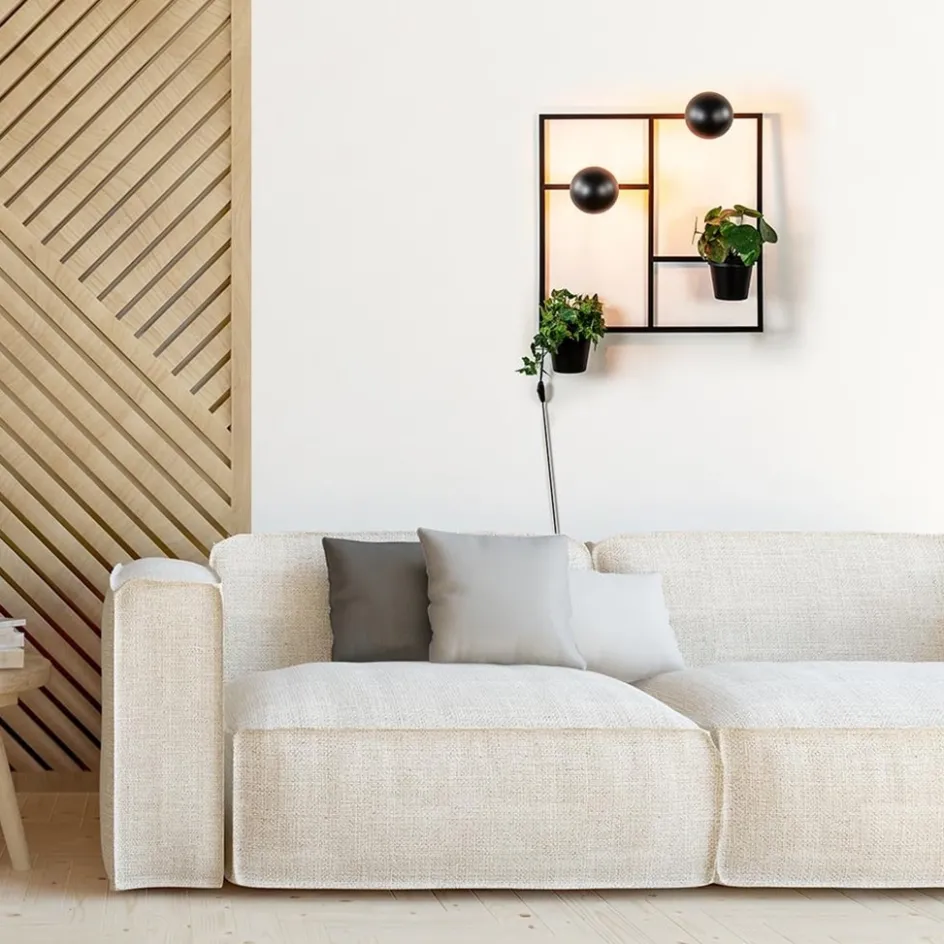 Vierkant wandrek met plantenpotten en E27 fittingen>Straluma