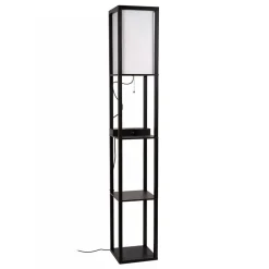 Vierkante vloerlamp zwart met beige kap en oplaadplatform>Straluma New