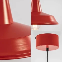 Vintage hanglamp rood met wit en zwart snoer><noscript><img width=