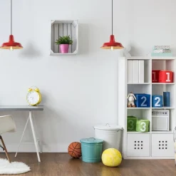 Vintage hanglamp rood met wit en zwart snoer><noscript><img width=