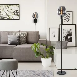 Vloerlamp Fantasy op stang zwart + smoke glas><noscript><img width=