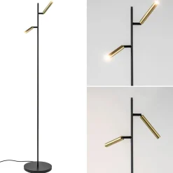 Vloerlamp Flute 2l zwart/matgoud pushdim>Straluma Hot