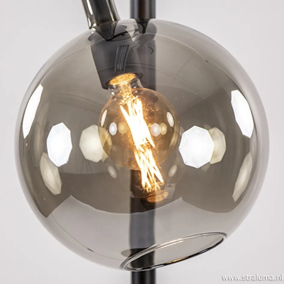 Vloerlamp Globe 1L zwart/smoke glas 25cm>Straluma Hot