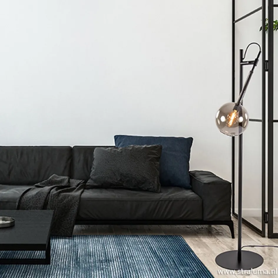 Vloerlamp Globe 1L zwart/smoke glas 25cm>Straluma Hot