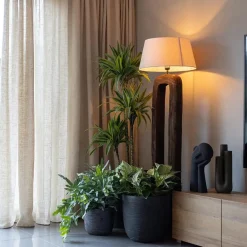 Vloerlamp Kelafo hout chocolade bruin exclusief kap><noscript><img width=