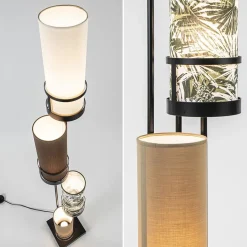 Vloerlamp 4L zwart + cilinder kappen bruin><noscript><img width=