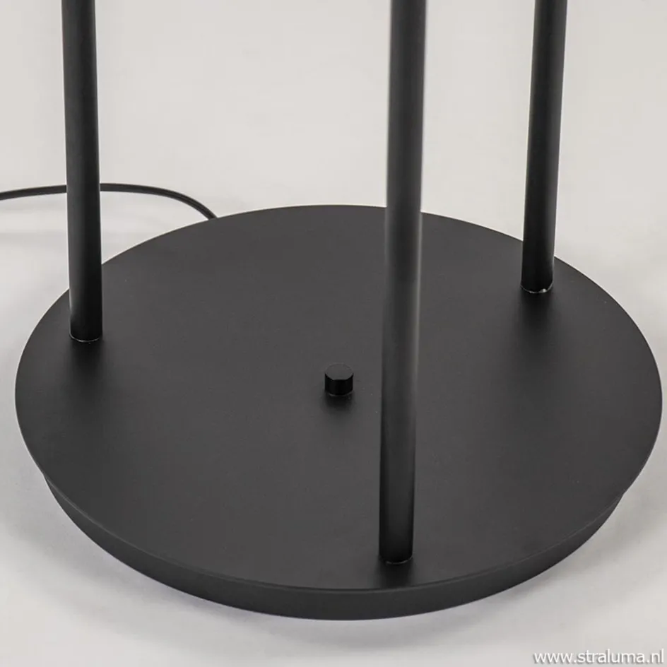 Vloerlamp 3-L zwart met bolglas smoke>Straluma Clearance