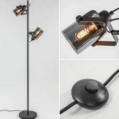 Vloerlamp mat zwart met titanium glazen kappen>Straluma Online