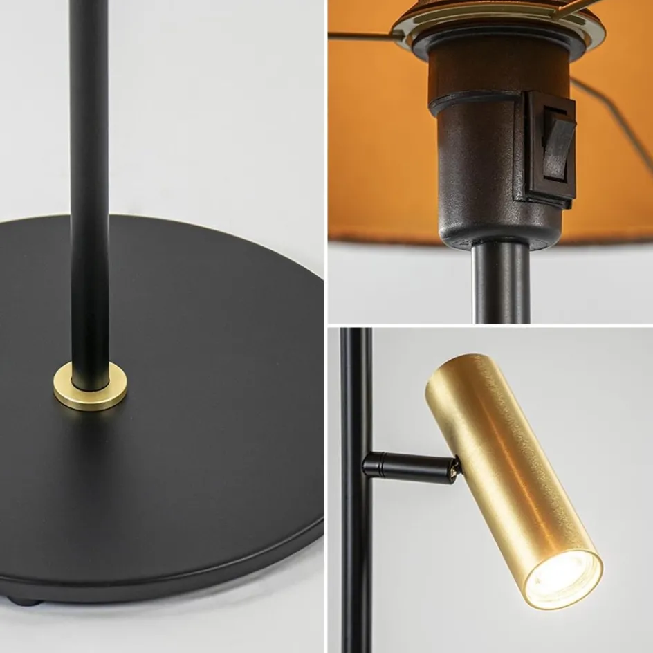 Vloerlamp zwart/goud met kap brons/goud>Straluma New