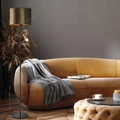 Vloerlamp zwart/goud met kap brons/goud><noscript><img width=