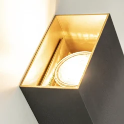 Wandlamp Eros rechthoek zwart/matgoud 2xgu10><noscript><img width=