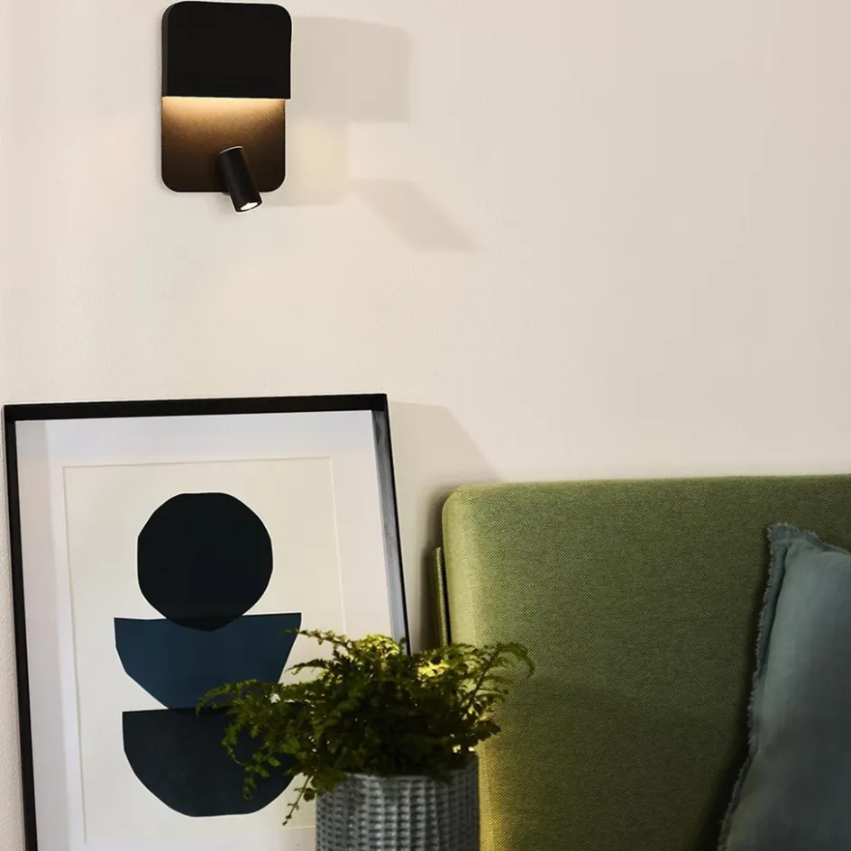 Wandlamp zwart + leesspot en usb>Straluma New