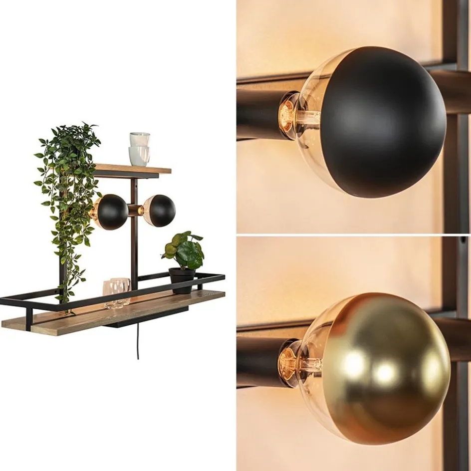 Wandlamp/wandrek zwart met houten planken>Straluma Sale