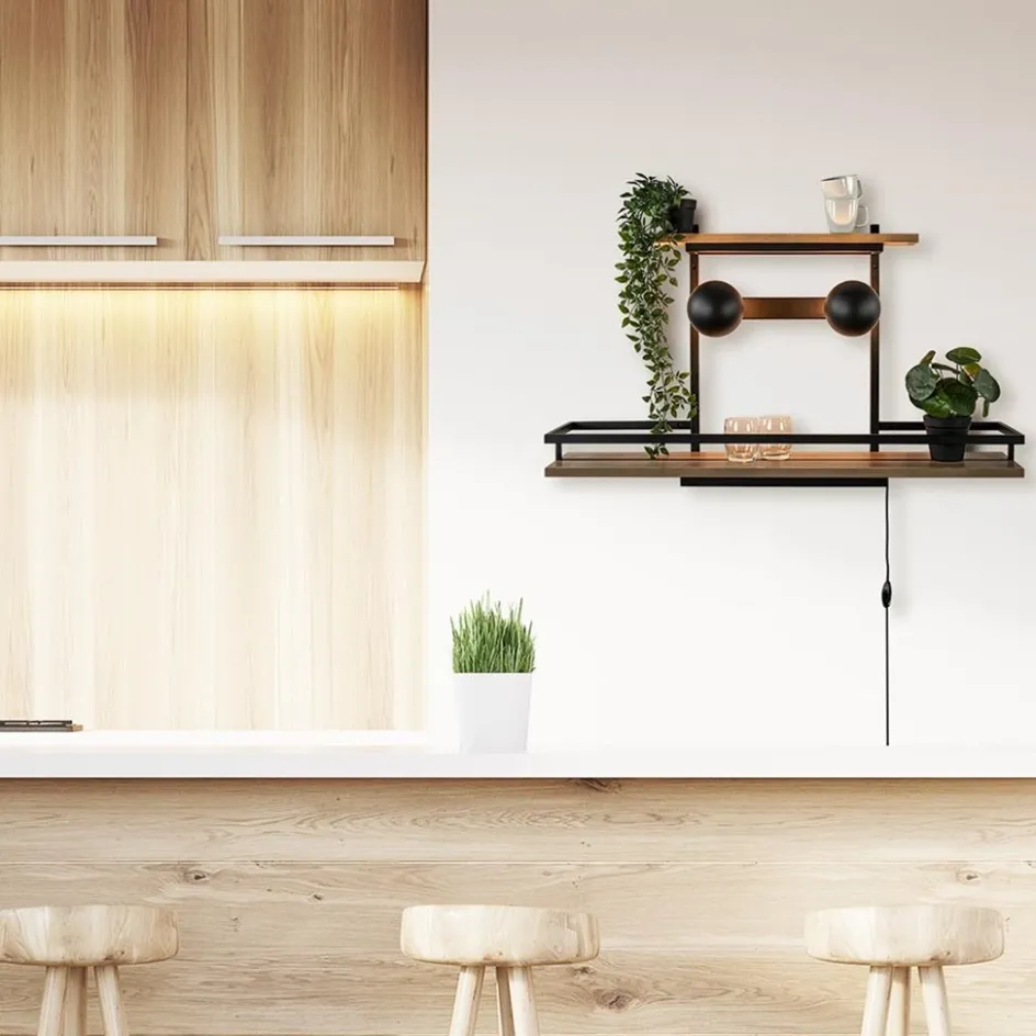 Wandlamp/wandrek zwart met houten planken>Straluma Sale