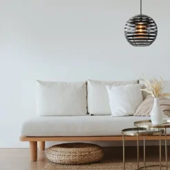 Zwart metalen hanglamp bol 30 cm><noscript><img width=