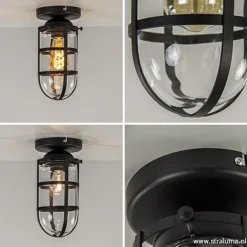 Zwarte Kooi- plafondlamp met glas><noscript><img width=