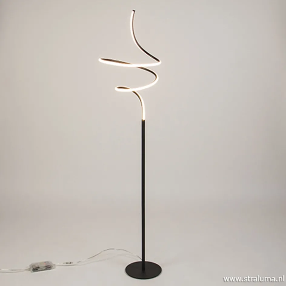 Zwarte krul vloerlamp LED dimbaar>Straluma Online
