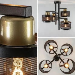 Zwarte 4-lichts plafondlamp met ronde kappen><noscript><img width=