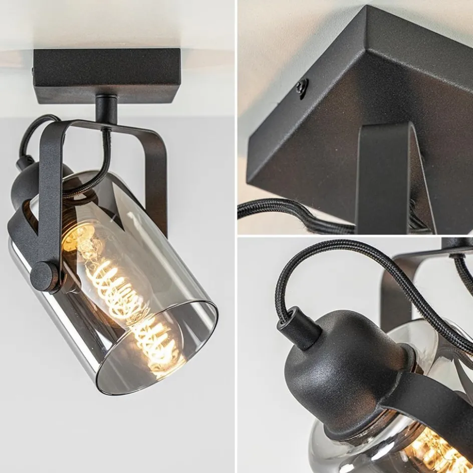 Zwarte plafond/wandlamp met titanium glas>Straluma New
