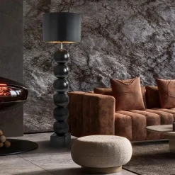 Zwarte vloerlamp bollen met zwarte ronde kap><noscript><img width=