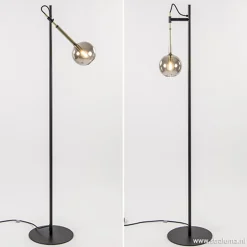 Zwart/messing vloerlamp met smoke glas>Straluma Hot